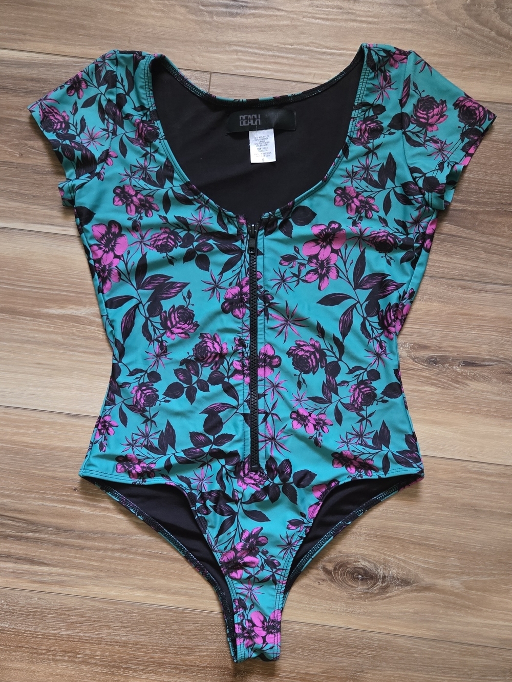 Free People Beach Riot NWOT Teal Floral Zip-Front Swimsuit - Small